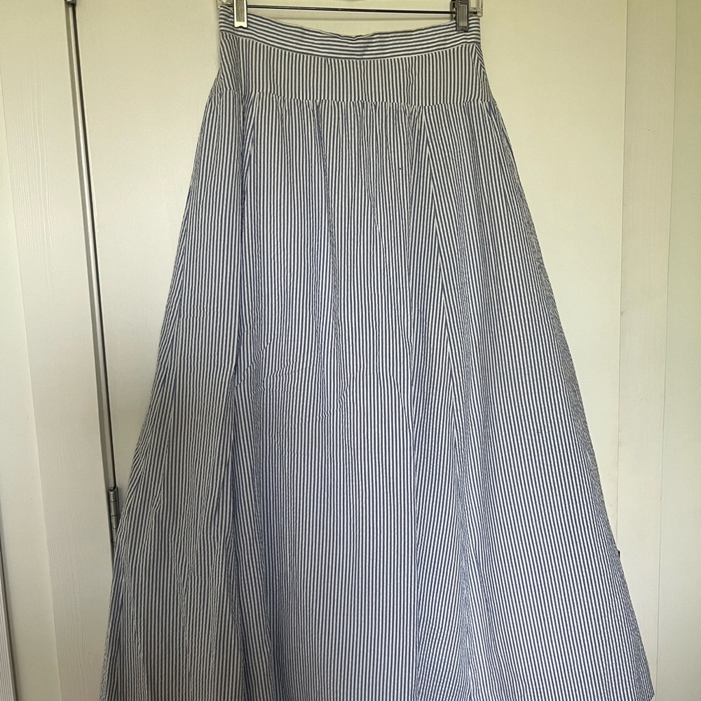 J. Crew Navy and White Striped A-Line Maxi Skirt